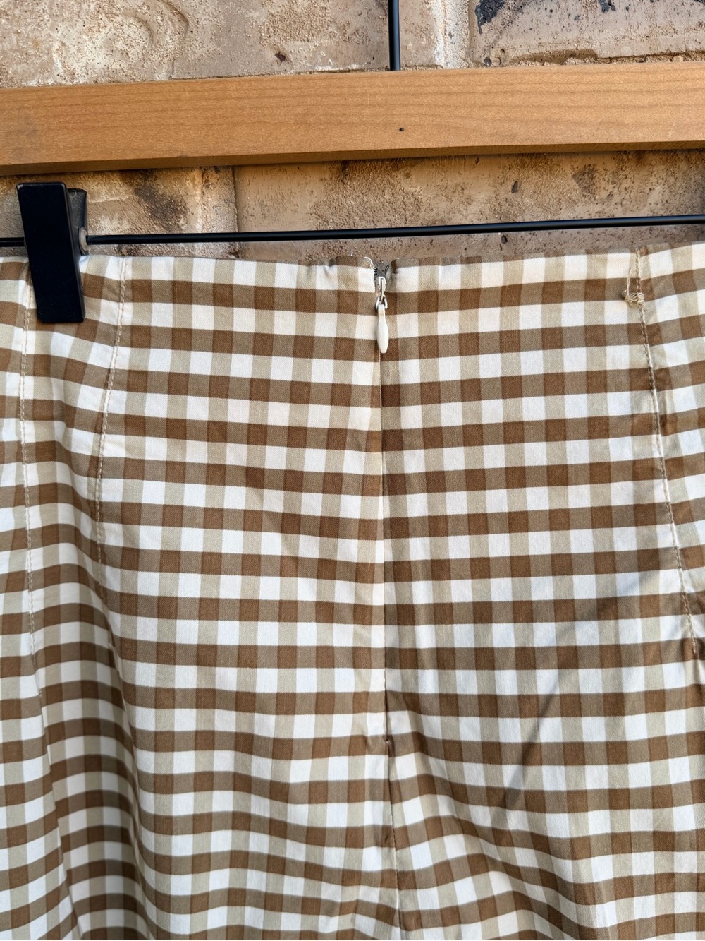 Maeve The Colette Brown and White Gingham Wide-Leg Ruffle-Hem Pants Size 32 - Picture 6 of 14
